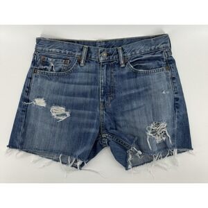 Levi's 514 Women's High Rise Cut Off Blue Denim Shorts Distressed Size 30W